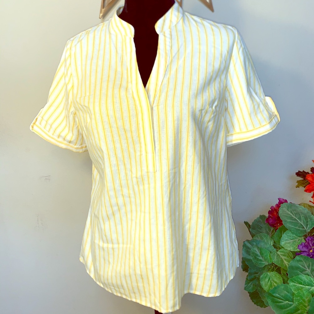 Kut from the Kloth Yellow Striped Linen Top